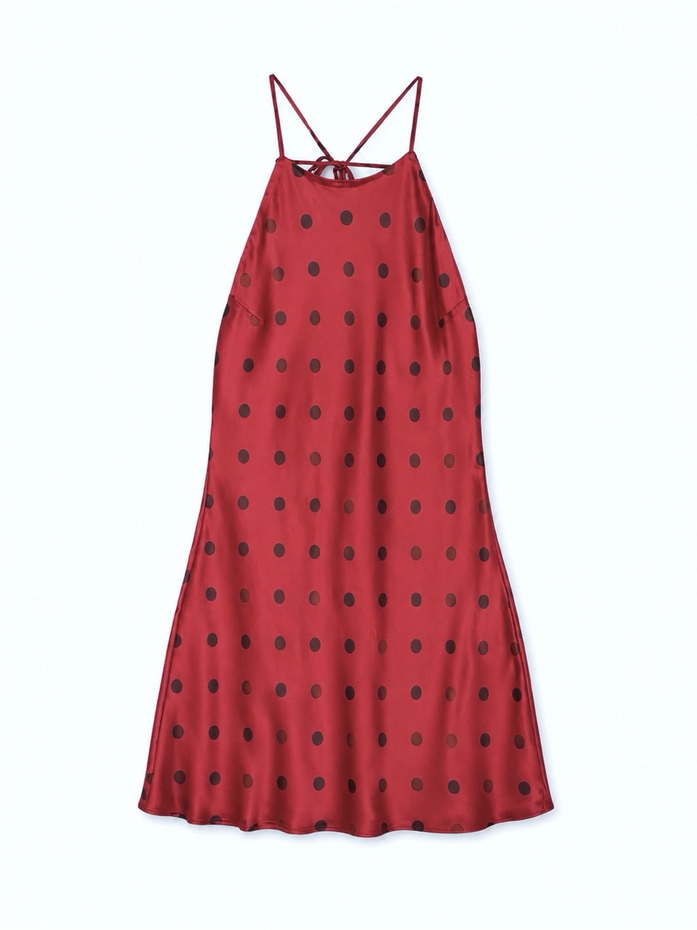 Reformation Red Maxi Slip Dress with Black Polka Dots